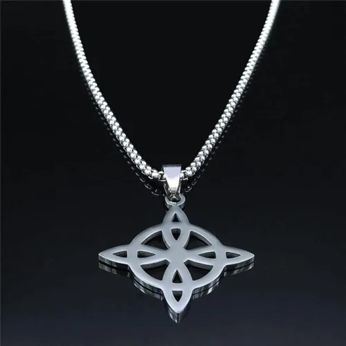 Vista 3 de Collar de geometría de nudo celta de bruja de acero inoxidable para hombresmujeres Wicca Collares de bruja Nudo de Bruja