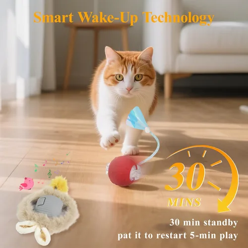 Vista 7 de Juguetes interactivos para gatos para interiores, bolas de gato automáticas para esconderse en bolsa, con 2 bolas, 3 colas, alfombra de juego de 5
