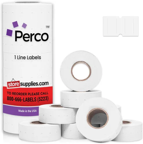 Vista 35 de Etiquetas azules Perco de 1 línea - 8 rollos, 1 funda, 8,000 etiquetas en blanco para pistolas de precio y fecha de 1 línea Perco - Fabricadas