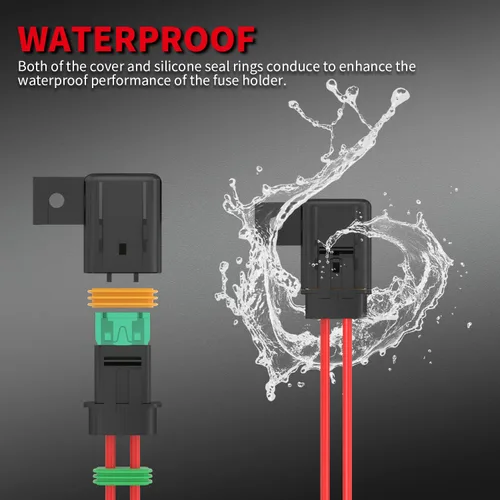 Vista 5 de DAIERTEK Portafusibles en línea 12V 12 AWG impermeable para fusible de cuchilla ATC/ATO con fusible en línea de 20 Amp 30 Amp 40 Amp, Portafusibles
