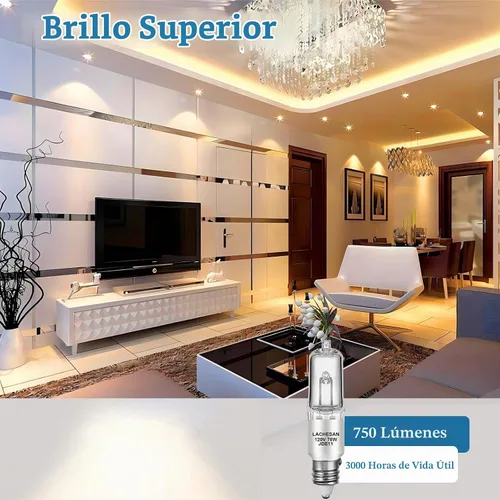 Vista 3 de JDE11 - Bombilla halógena E11 de 120 V, 75 W, E11, base de mini candelabro regulable T4 (bombilla LED E11 de reemplazo), 2700 K blanco cálido