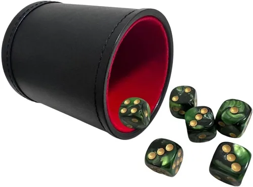 Vista 10 de Juego de dados de cuero sintético, coctelera de dados de fieltro para Yahtzee/Farkle/Bar Party Dados, incluye dados de punto de 0.630 in