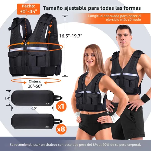 Vista 4 de Sportneer Chaleco con Peso Ajustable Pesos: 2-18 lbs/2-40 lbs Chaleco de Peso Lavable para Caminar 16 en 1 Chaleco de Ajuste Rápido para Rucking