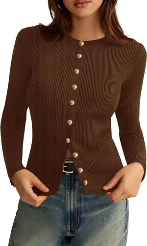 Vista 21 de PRETTYGARDEN Suéteres tipo cárdigan ligeros de otoño para mujer Marrón
