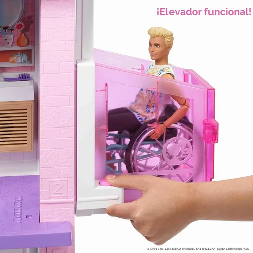 Vista 5 de Barbie DreamHouse versión 2,021 – Casa de muñecas grande (3.75 pies/1.14 m) con piscina, tobogán, ascensor, luces y sonidos, y accesorios para casa