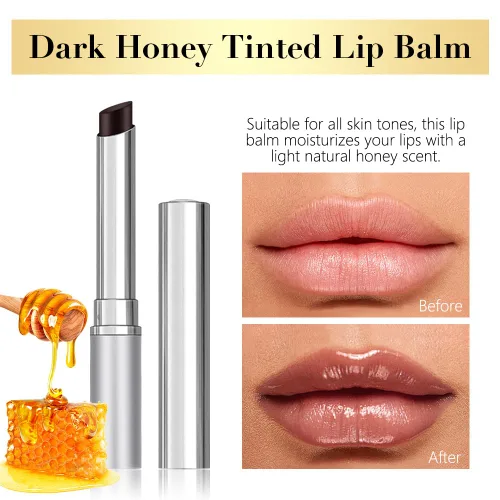 Vista 4 de Tinte labial marrón oscuro con tinte de miel, bálsamo labial, brillo labial, lápiz labial, tintes labiales hidratantes transparentes, color labial