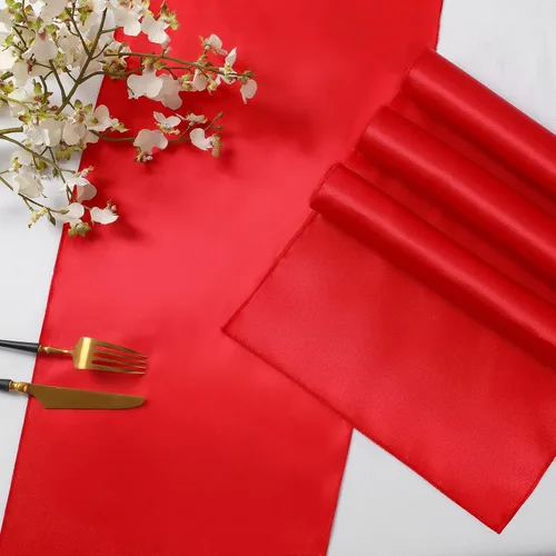 Vista 5 de Horbaunal - Juego de 12 caminos de mesa de satén rojos de 12 x 108 pulgadas, caminos de mesa suaves para bodas, banquetes y fiestas de cumpleaños