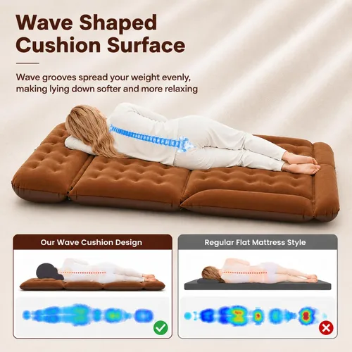 Vista 6 de Cama inflable de colchón de aire SUV, cama de camping de viaje flocado con bomba de aire (naranja)