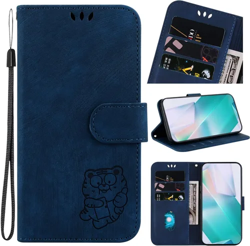 Vista 11 de Designed for Redmi k40 Pro Phone Case Wallet,PU Leather Flip Folio Cover with Credit Card Holders Little Cute Tiger Embossed Kickstand Wrist Strap