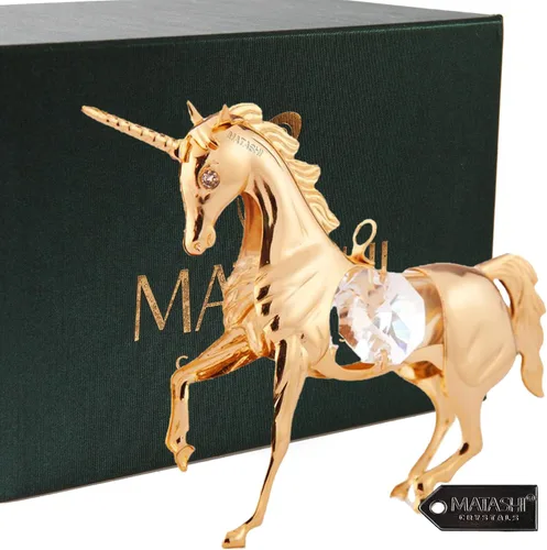 Vista 2 de Matashi Adorno de unicornio chapado en oro de 24 quilates, decoración para el hogar, oficina, regalo único para el día de la madre, día de San