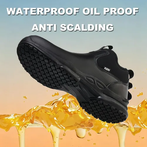 Vista 3 de PJZHJ Zapatos de trabajo antideslizantes para mujer, resistentes al agua y al aceite, zapatos de servicio de alimentos, cómodos zapatos de chef