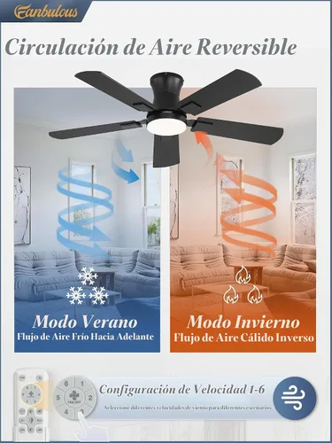 Vista 6 de Fanbulous Ventilador de techo de 42 pulgadas con luz, perfil bajo Negro