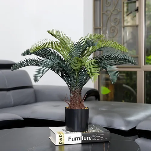 Vista 8 de Nearly Natural - Planta artificial Cycas de 20 pulgadas (18 hojas), palmera de sagú Revoluta falsa para interiores, hogar, jardín, oficina, tienda