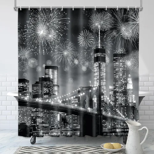 Vista 9 de Cortina de ducha Lalumix negra floral, cortinas de ducha con flores para baño con 12 ganchos, juegos de cortinas de ducha de tela de poliéster