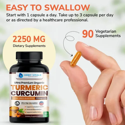 Vista 6 de Curcumina de cúrcuma con pimienta negra y jengibre 2250 mg – Suplemento de cúrcuma ultra potente con 95% de curcuminoides y bioperina para apoyo