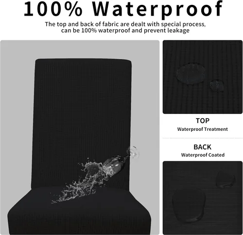 Vista 3 de Easy-Going - Juego de 2 fundas para sillas de comedor 100% impermeables, de tela Jacquard elástica, fundas protectoras removibles y lavables