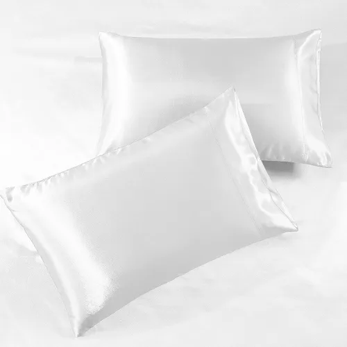Vista 2 de Sábanas de satén Queen [4 piezas, blancas] Juego de sábanas sedosas de lujo para hotel, juego de sábanas de microfibra extra suave de 1800