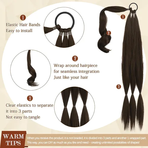 Vista 50 de SOFEIYAN Extensión de cola de caballo trenzada larga con banda elástica y mechón liso envolvente, extensiones de cabello naturales suaves
