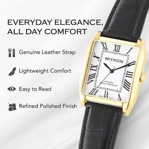 Vista 2 de Miykon Vintage Watches for Men Classic Tank Square Analog Watch with Genuine Leather Wrist Strap, Mens Dress Watches Japanese Quartz, Waterproof