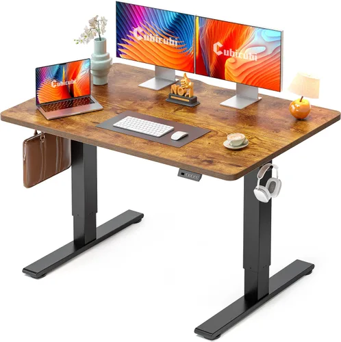 Vista 27 de CubiCubi Escritorio eléctrico de pie de 48 x 30 pulgadas, escritorio de pie ajustable en altura con ajustes preestablecidos de memoria, escritorio