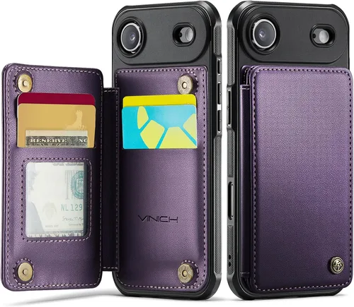 Vista 94 de Vinich for iPhone XR Wallet Case with Card Holder, Black RFID Blocking Credit Slots, Kickstand, Shockproof Flip Phone Cover, PU Leather, Double