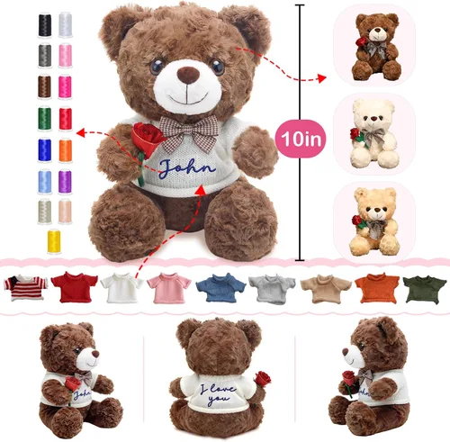Vista 4 de Oso de peluche personalizado con nombre personalizado, regalo de felpa personalizado de 10 pulgadas para aniversario, día de San Valentín