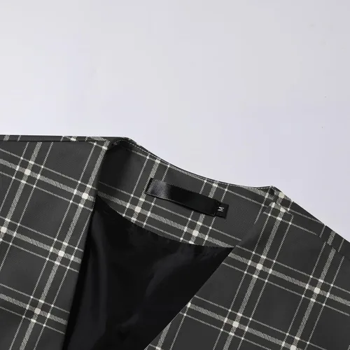 Vista 3 de YFFUSHI Chalecos de traje para hombre, a cuadros, ajustados, para vacaciones, bailes, bodas Negro
