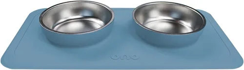 Vista 4 de Ono Good Bowl - Comedero doble para alimentos y agua, tapete de silicona antideslizante para mascotas pequeñas a medianas y cuencos de acero