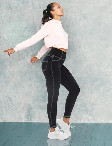 Vista 5 de VOOVEEYA Leggings de cintura alta para mujer, leggings con bolsillos, control de abdomen, tallas grandes, elásticos, pantalones de mezclilla 78