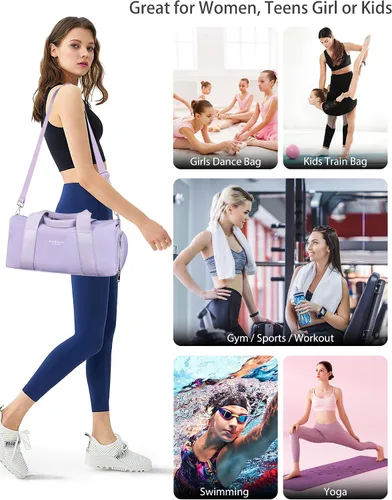 Vista 7 de Pequeña bolsa deportiva de gimnasio para mujeres y niñas, bolsa de lona para entrenamiento de fitness, viajes, baile, ballet, natación