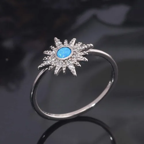 Vista 2 de CiNily - Anillo de piedras preciosas para mujer con ópalo de fuego, color azul y aguamarina, chapado en rodio, talla 5 12