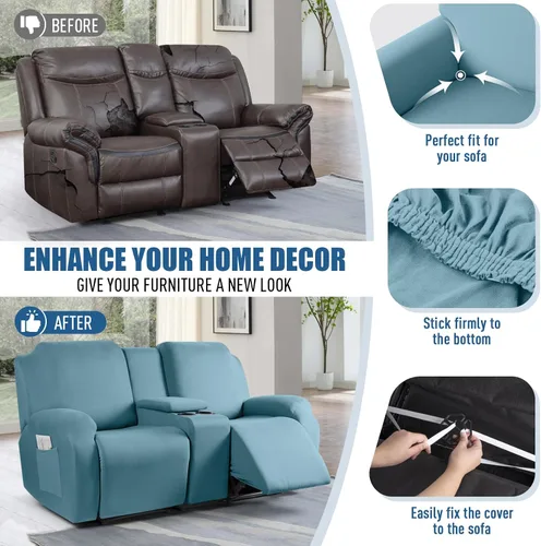 Vista 5 de TAOCOCO Sofá reclinable con funda de consola central, 4 piezas de tela de poliéster elástica, protector de muebles suave y lavable