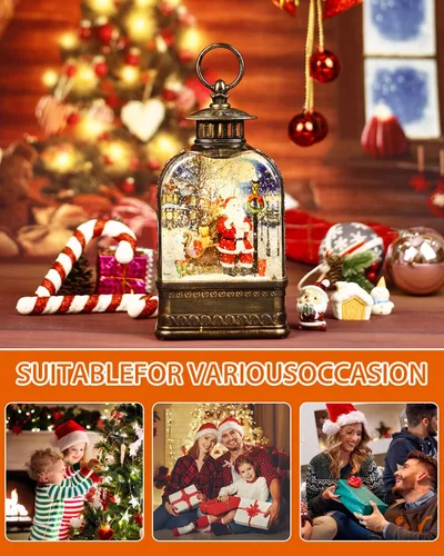 Vista 5 de Globos de nieve de Navidad Papá Noel, globos de nieve musicales con luz y temporizador de 6H, linterna de globo de nieve de purpurina Papá Noel