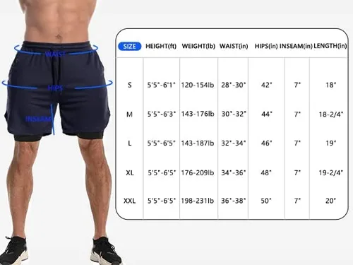 Vista 6 de Pantalones cortos de entrenamiento 2 en 1 para hombre, para correr, yoga, gimnasio, 7 pulgadas, con bolsillos laterales