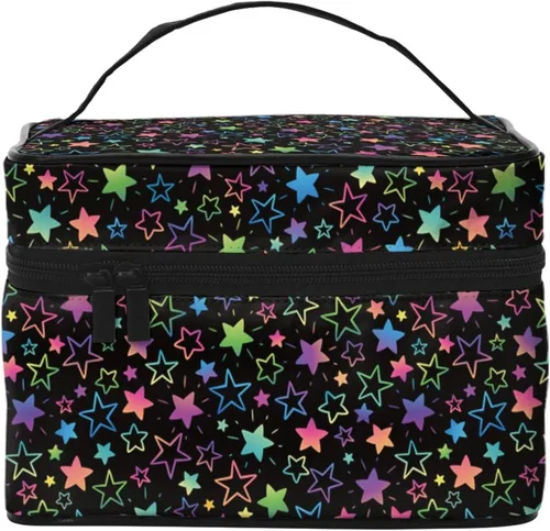 Vista 9 de Bolsa de maquillaje con asa, estuche de cosméticos con cremallera, bolsa de aseo portátil de viaje para mujeres y niñas, duradera, 1 Foto