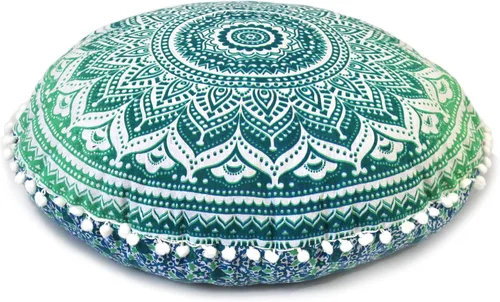 Vista 20 de CRAFT KALA Funda de cojín de 22 pulgadas para meditación, diseño de mandala, funda para puf, asiento redondo, mandala bohemio, de algodón