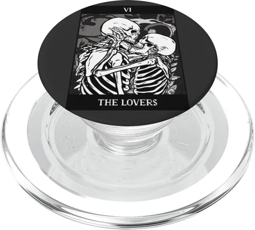 Vista 8 de The Lovers - Tarjeta de Tarot con diseño de esqueleto para Halloween, gótico, diseño de PopSockets intercambiables