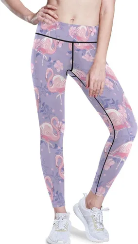 Vista 6 de Flamingoes Floral Dream Purple Stars High Waisted Yoga Pants for Women Fashion Stretch Leggings for Sports Walk XS
