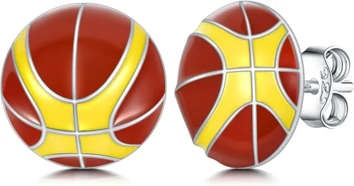 Vista 13 de Aretes deportivos de plata de ley para béisbol, fútbol, voleibol, tenis, baloncesto, aretes colgantes de media bola, aretes de atletas, aretes