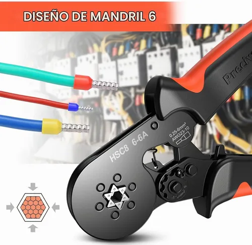 Vista 3 de Preciva - Herramienta de prensado de virola hexagonal, dientes de sierra autoajustables, para terminales de alambre de trinquete para virola