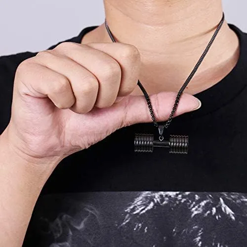 Vista 5 de Collar con colgante de barra para hombre, gimnasio, fitness, gimnasio, cadena con colgante para hombres y niños, incluye cadenas de 23.7 pulgadas