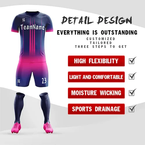Vista 2 de Jersey de fútbol personalizado degradado con pantalones cortos Número de nombre impreso Entrenamiento deportivo Uniformes de gran