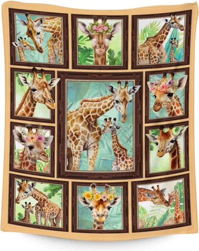 Vista 13 de Manta de jirafa para regalo, 30 x 40 pulgadas, bonita manta para adultos y niños, mantas amarillas de felpa suave para sofá, oficina