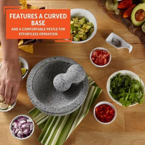 Vista 4 de Imusa USA Molcajete de granito con molinillo de especias de 15.24 cm, gris (Paquete de 4)