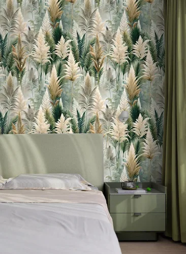 Vista 2 de Floralplus Papel tapiz removible de bosque bohemio para despegar y pegar, papel tapiz de hojas bohemias para dormitorio, baño, papel de contacto