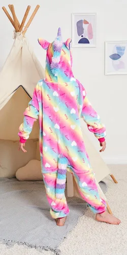 Vista 4 de Kids Unicorn Onesie Animal Pajamas Halloween Cosplay Costume Sleepwear Gift for Girls