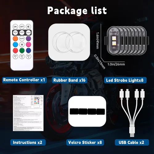 Vista 6 de 8 unidades de luces estroboscópicas LED inalámbricas con control remoto, 8 colores impermeables anticolisión, luz de advertencia LED de carga USB