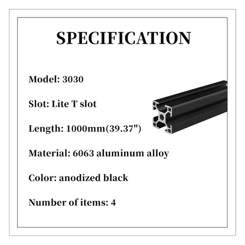 Vista 2 de BELLA BAYS 4 unids 39.37 pulgadas 39.370 in 3030 ranura T perfil de extrusión de aluminio estándar europeo anodizado negro extruido lineal guía