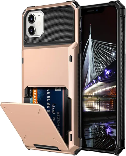 Vista 22 de Vofolen Funda protectora para iPhone 11, 4 tarjetas, ranura para identificación, puerta abatible, bolsillo oculto, antiarañazos, doble capa
