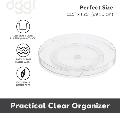 Vista 2 de OGGI Organizador Lazy Susan de 11 pulgadas para cocina, despensa, organización y almacenamiento. Ideal como estante giratorio para especias